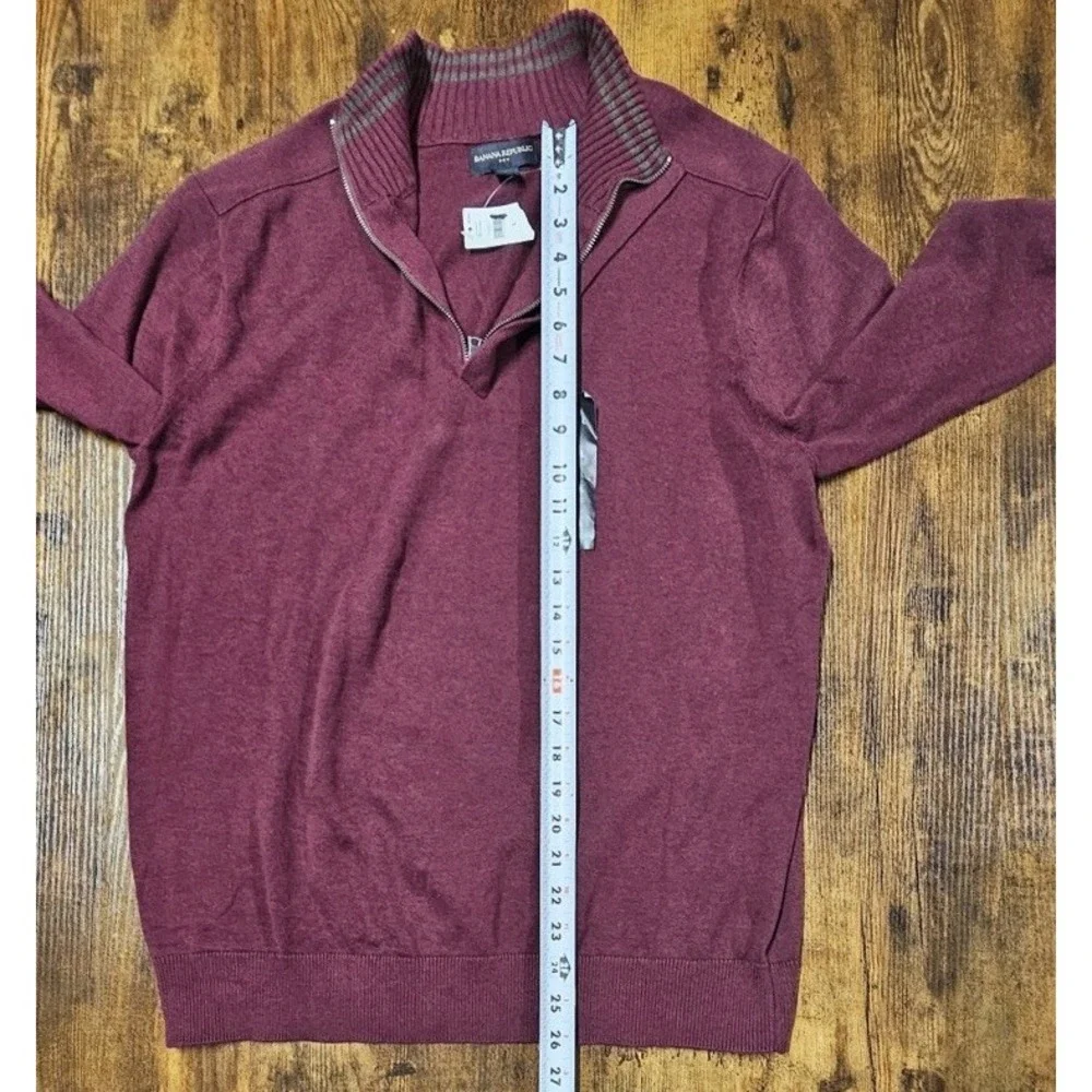 Banana Republic 1/4 Zip Sweater Men's Large Maroon 100% Cotton NWT